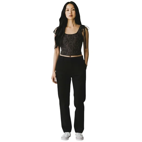 Black Lace Goth Corset Top L Dark Academia Coquette Alt Bustier Sheer Floral Bon - Picture 2 of 6